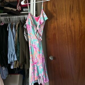 EUC Lilly Pulitzer Fontaine wrap dress in Surf Blue Bonita Blooms